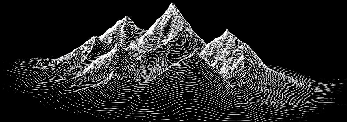 Minimalist Line Art Mountain Range Mural | Modern Monochrome Topographic Wallpaper