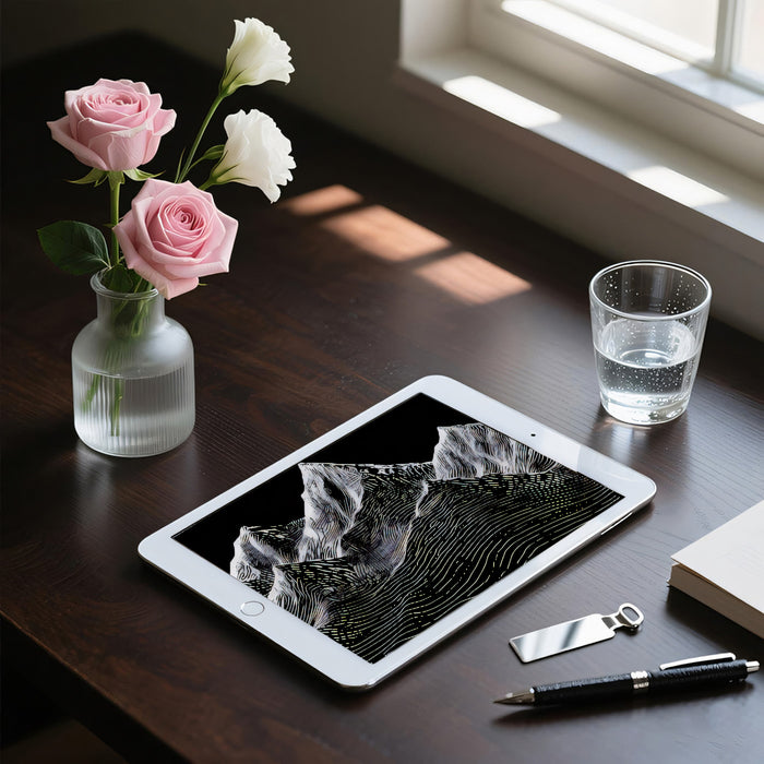 Minimalist Line Art Mountain Range Mural | Modern Monochrome Topographic Wallpaper