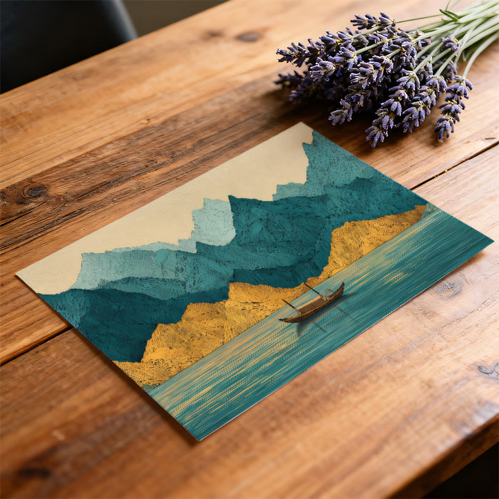 Vibrant Teal and Gold Abstract Mountain Mural | Modern Stylized Horizon Wallpaper