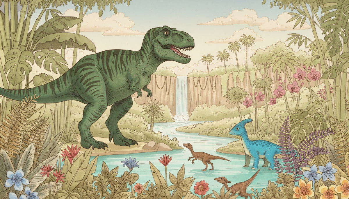 Prehistoric Jungle Dinosaur Adventure Mural | Educational Kids Nature Wallpaper