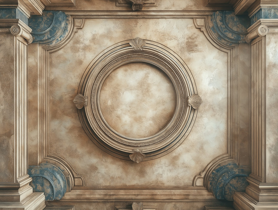 Neoclassical Architectural Relief with Columns Mural | Vintage Baroque Ornament Wallpaper