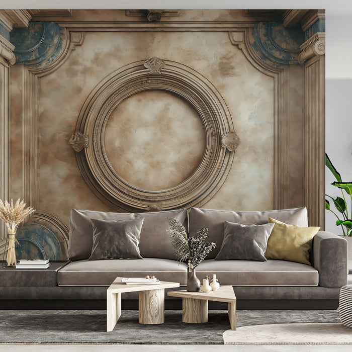Neoclassical Architectural Relief with Columns Mural | Vintage Baroque Ornament Wallpaper