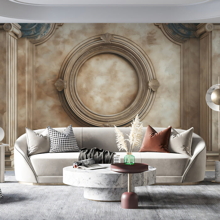 Neoclassical Architectural Relief with Columns Mural | Vintage Baroque Ornament Wallpaper