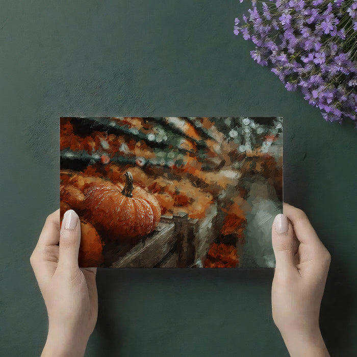 Impressionist Autumn Pumpkin Garden Mural | Textured Seasonal Harvest Wallpaper