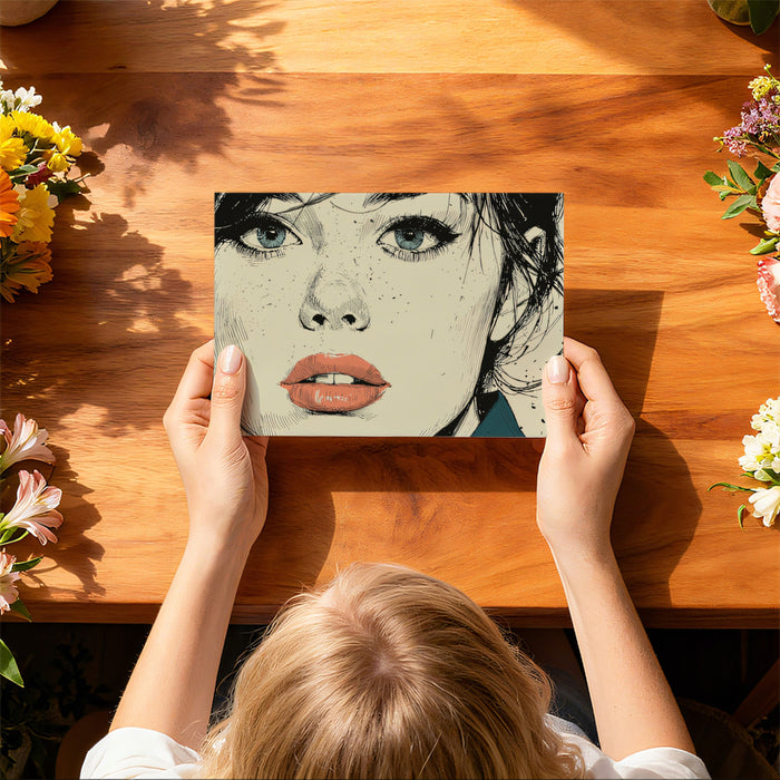 Chic Line Art Female Portrait Mural | Sophisticated Ink Sketch Wallpaper