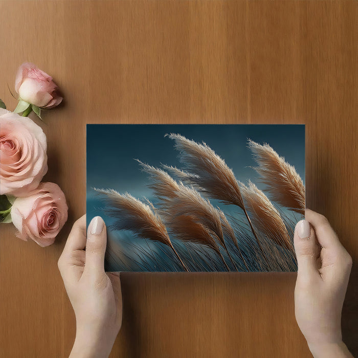 Moody Cinematic Pampas Grass Mural | Soft Texture Dark Blue Landscape