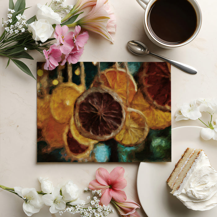 Rustic Dried Orange Slices Bokeh Mural | Warm Farmhouse Kitchen Art Wallpaper