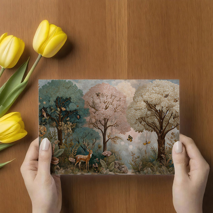 Enchanted Forest Wildlife Illustration Mural | Whimsical Nature Wallpaper