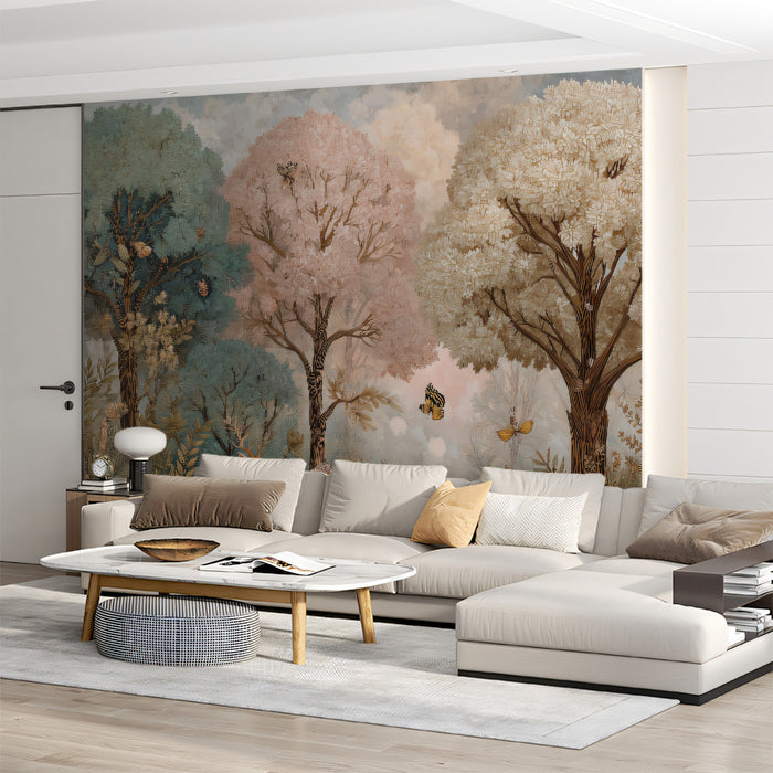 Enchanted Forest Wildlife Illustration Mural | Whimsical Nature Wallpaper