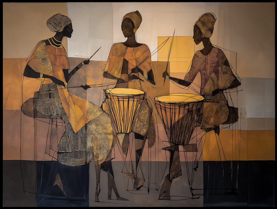 Abstract African Rhythms Drummer Mural | Vibrant Ethnic Geometric Art Wallpaper
