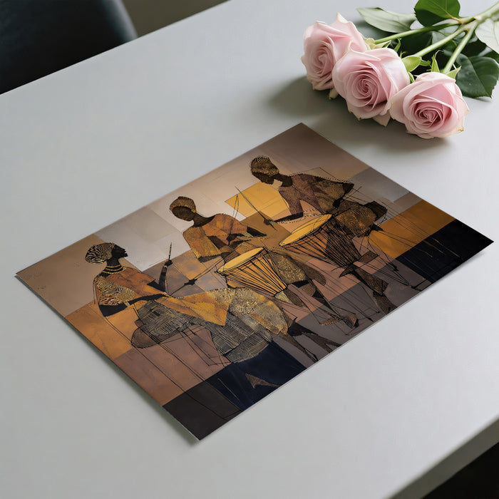 Abstract African Rhythms Drummer Mural | Vibrant Ethnic Geometric Art Wallpaper