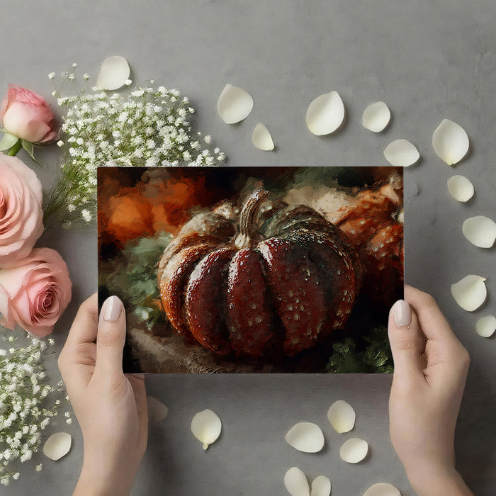 Rustic Harvest Pumpkin Oil Painting Mural | Warm Farmhouse Seasonal Art Wallpaper