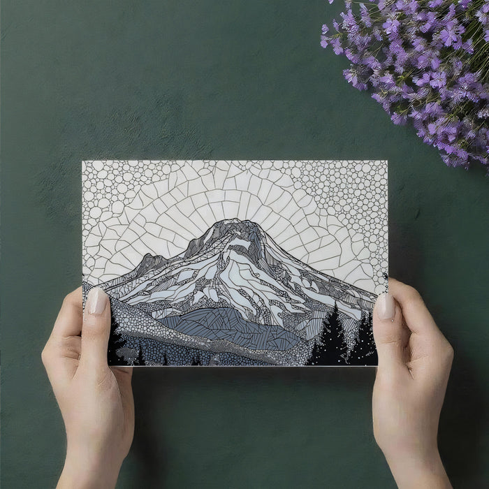 Stained Glass Mountain Peak Mural | Monochrome Mosaic Landscape Wallpaper