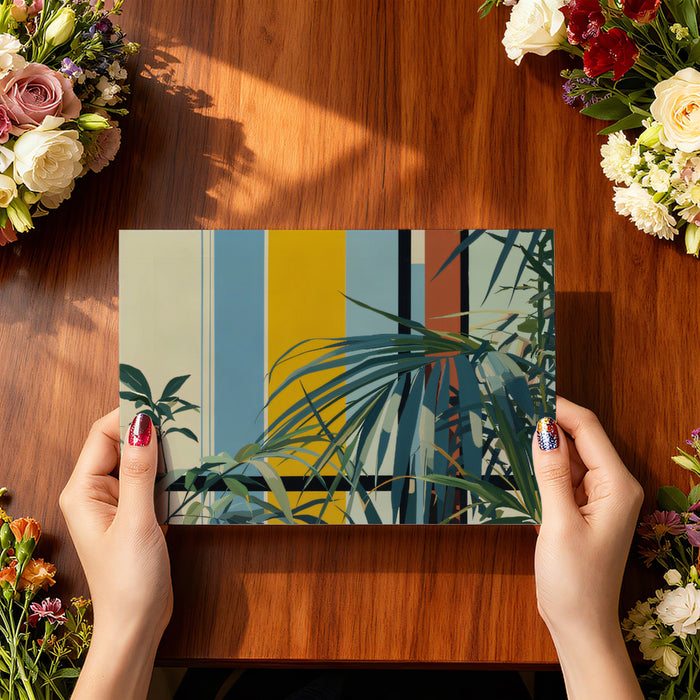 Modernist Botanical Block Mural | Artistic Palm Leaf Geometric Wallpaper