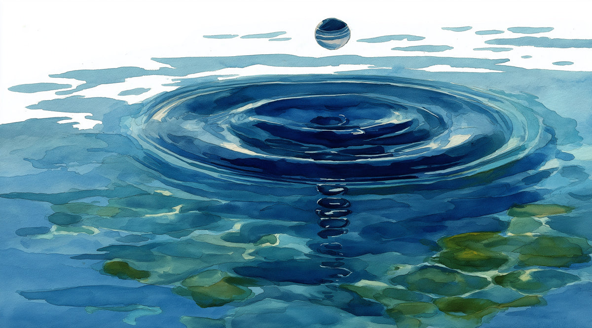 Zen Watercolor Water Ripple Mural | Serene Blue Lake Droplet Wallpaper