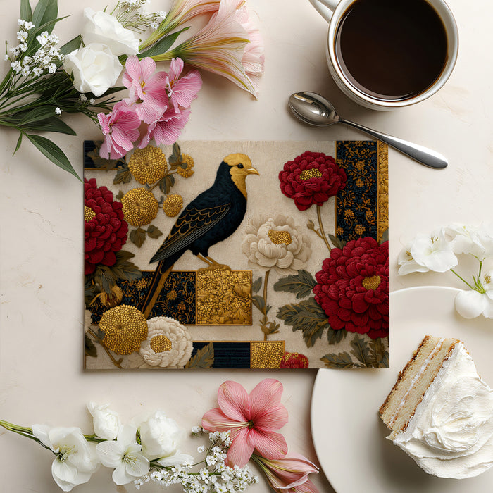 Vintage Chinoiserie Bird and Peony Mural | Traditional Oriental Flower Wallpaper