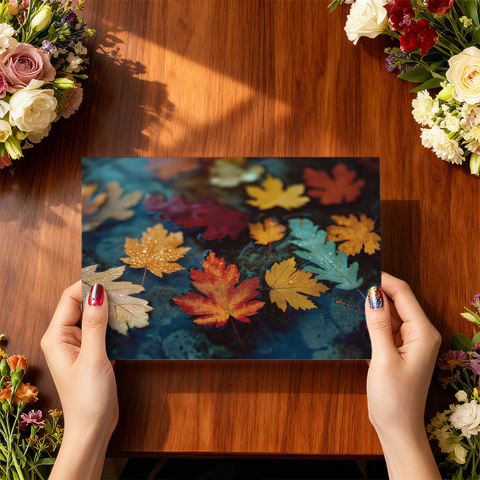 Autumn Rain Fallen Maple Leaves Mural | Moody Earth Tone Nature Wallpaper