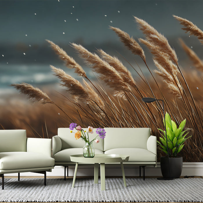 Coastal Feathery Reed Grass Mural | Serene Beach Nature Wallpaper