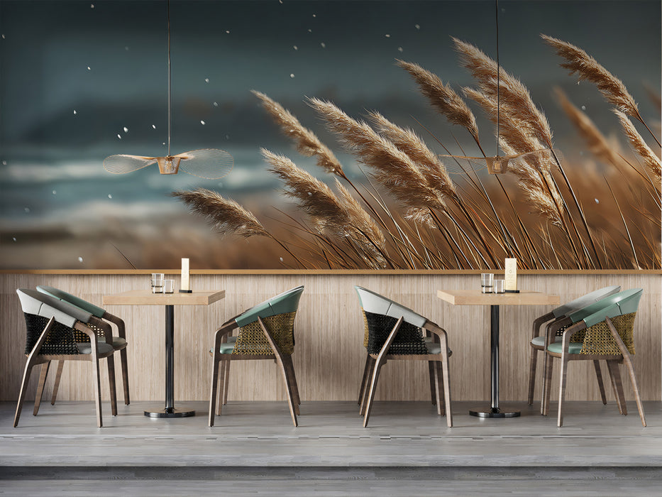 Coastal Feathery Reed Grass Mural | Serene Beach Nature Wallpaper