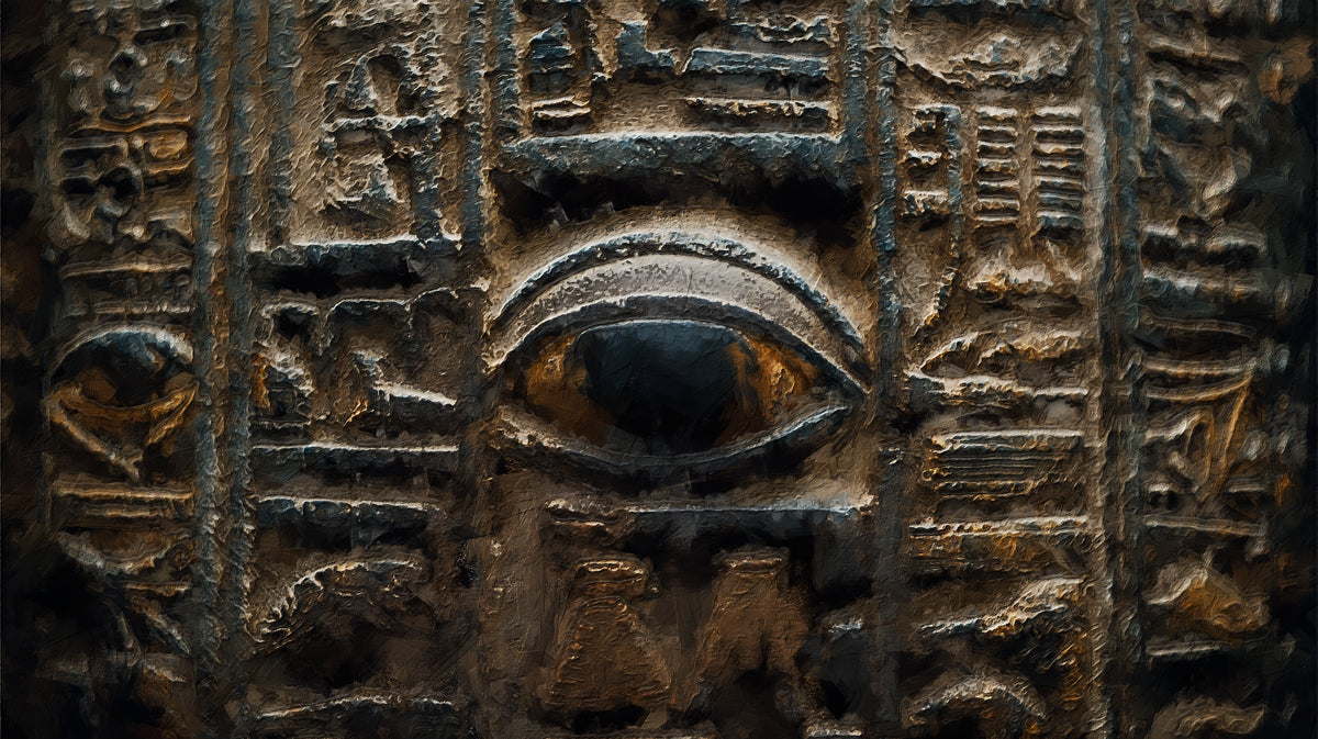 Ancient Egyptian Stone Hieroglyph Mural | Mysterious Eye of Horus Art Wallpaper