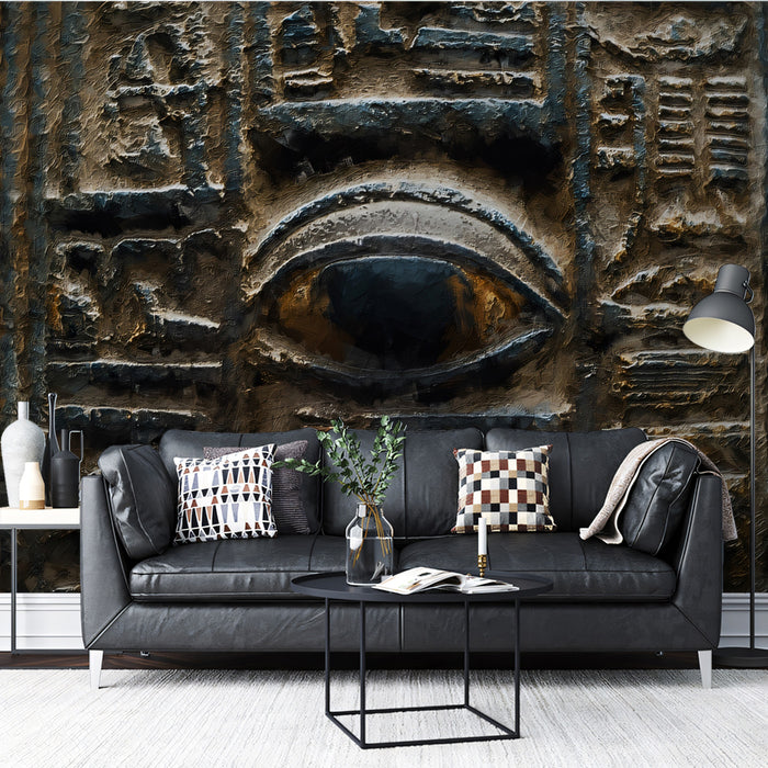 Ancient Egyptian Stone Hieroglyph Mural | Mysterious Eye of Horus Art Wallpaper
