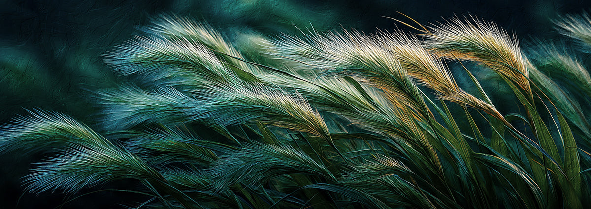 Emerald Flowing Grass Oil Painting Mural | Abstract Textured Nature Wallpaper