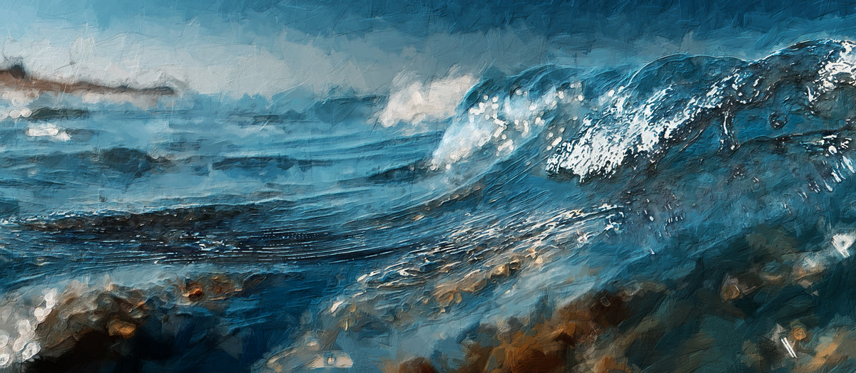 Deep Blue Crashing Ocean Wave Mural | Powerful Impasto Marine Art Wallpaper
