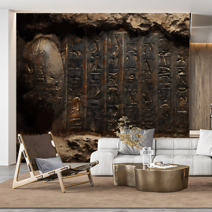 Egyptian Tomb Hieroglyphic Tablet Mural | Ancient Archaeological Stone Wallpaper