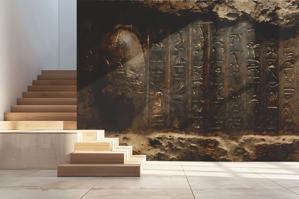Egyptian Tomb Hieroglyphic Tablet Mural | Ancient Archaeological Stone Wallpaper