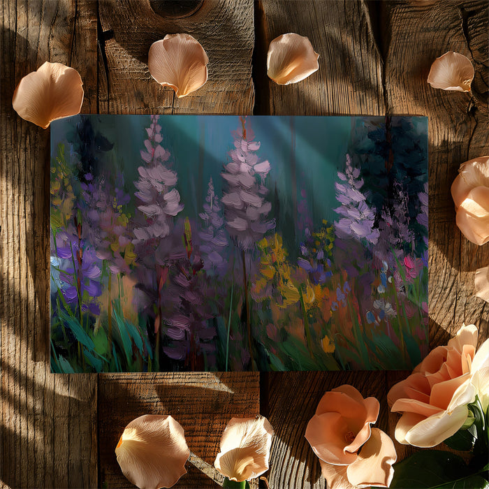 Impressionist Purple Lupine Field Mural | Moody Dusk Floral Art Wallpaper