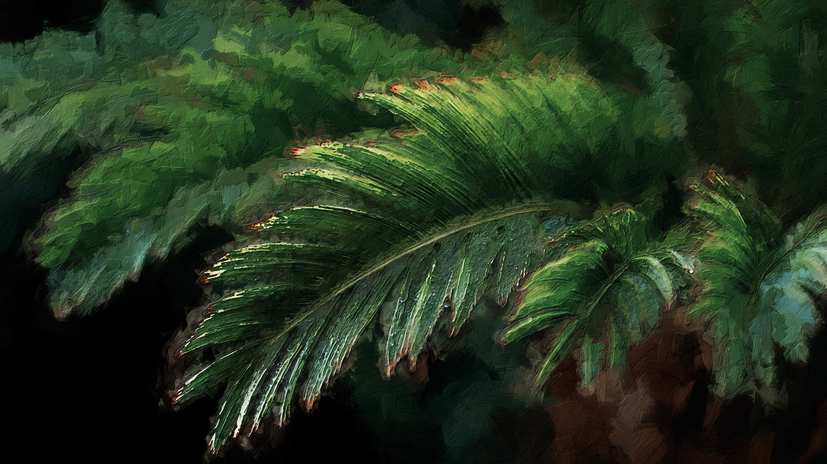 Textured Emerald Tropical Palm Leaf Oil Painting Mural | Lush Botanical Art Wallpaper