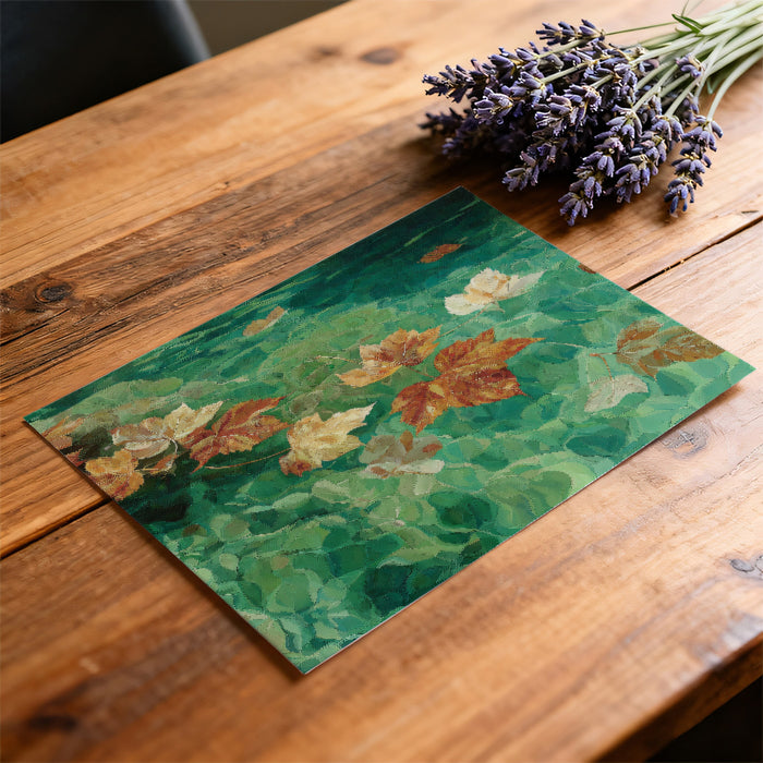 Floating Autumn Maple Leaves in Crystal Water Mural | Zen River Nature Wallpaper