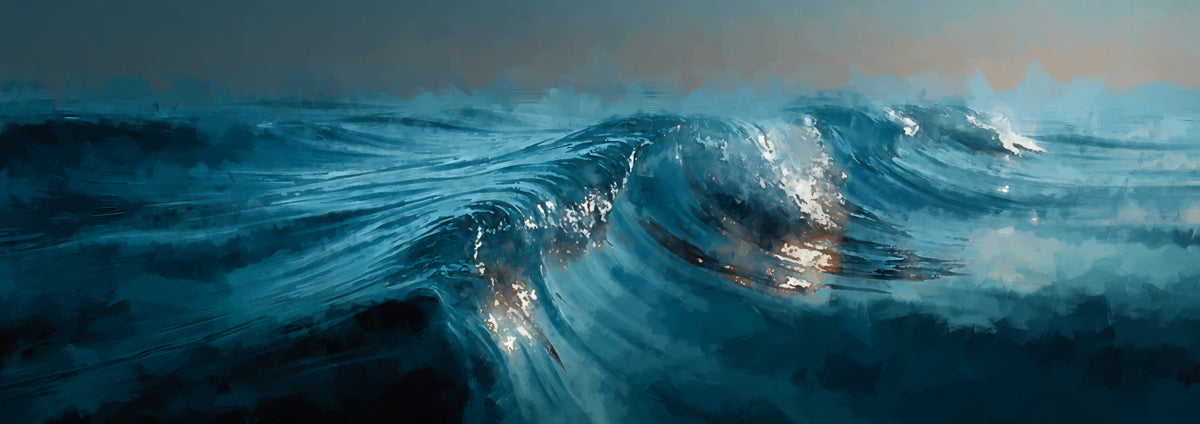 Dynamic Deep Blue Crashing Ocean Waves Mural | Abstract Impasto Marine Art