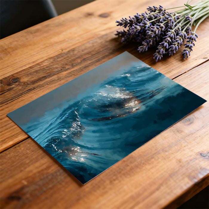 Dynamic Deep Blue Crashing Ocean Waves Mural | Abstract Impasto Marine Art