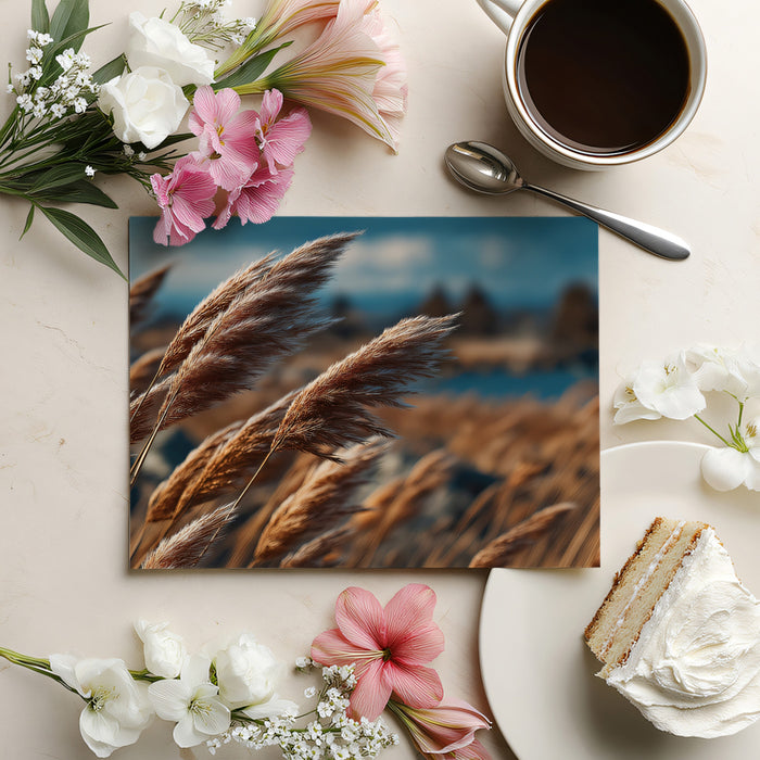 Golden Autumn Pampas Grass Meadow Mural | Soft Texture Nature Landscape