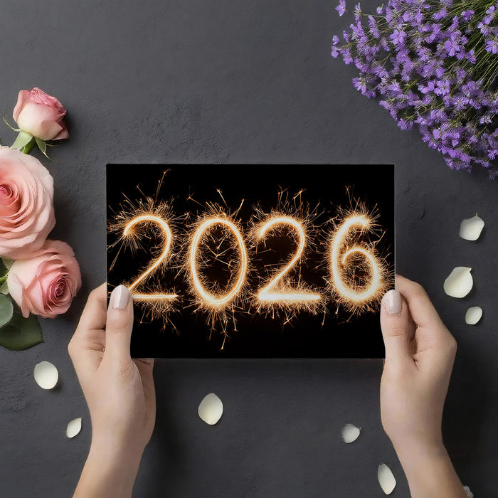 Golden Sparkler 2026 New Year Mural - Festive Celebration Wall Decor