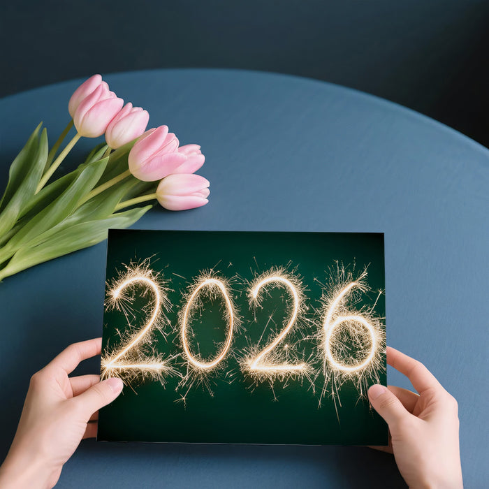 Radiant 2026 Sparkler Mural - Deep Forest Green Celebration Wall Art