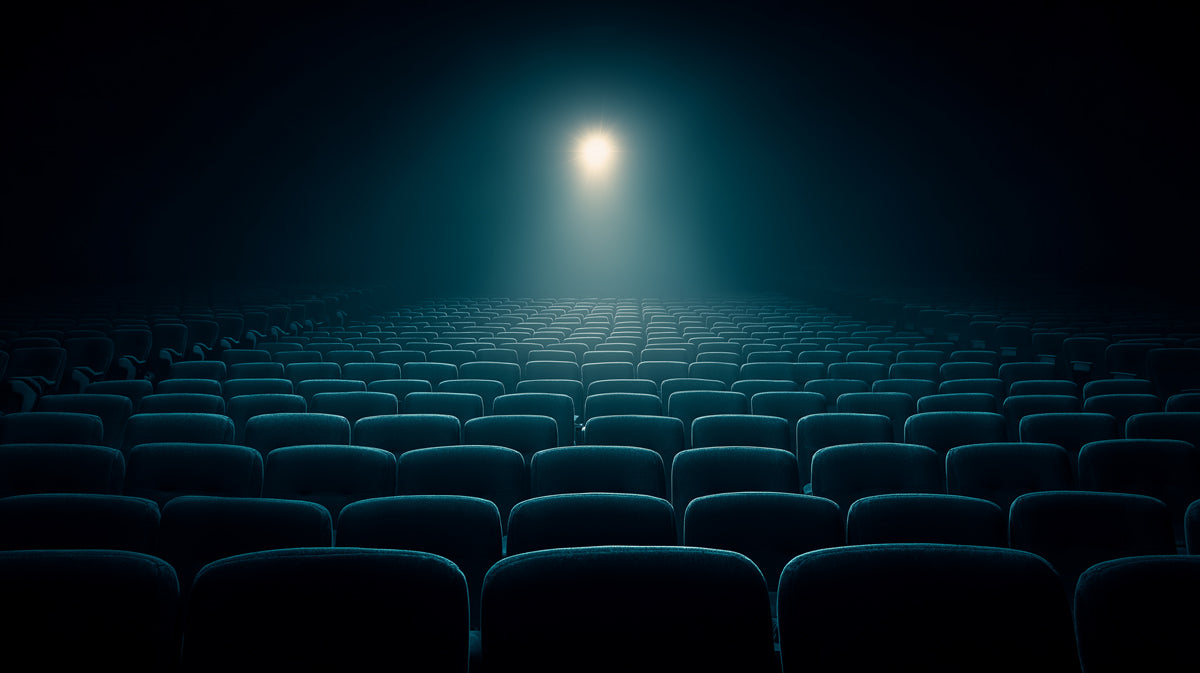 Dark Cinema Seating Perspective Mural - Immersive Movie Night Wall Decor