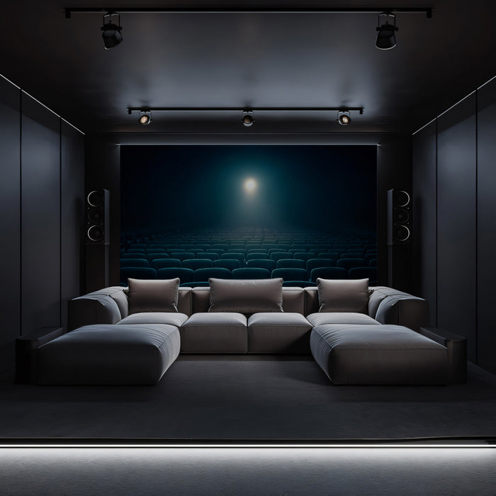 Dark Cinema Seating Perspective Mural - Immersive Movie Night Wall Decor