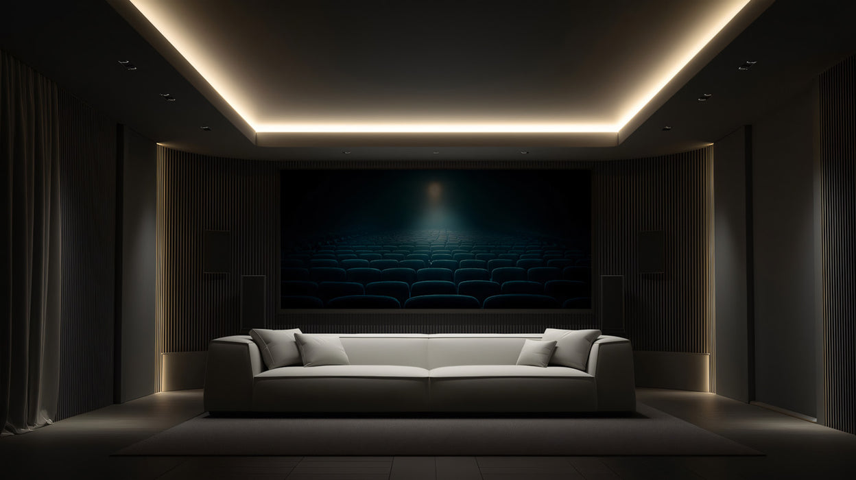 Dark Cinema Seating Perspective Mural - Immersive Movie Night Wall Decor