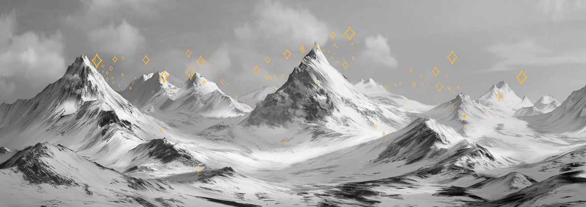 Starry Peaks Black & White Mural - Minimalist Mountain Landscape Decor