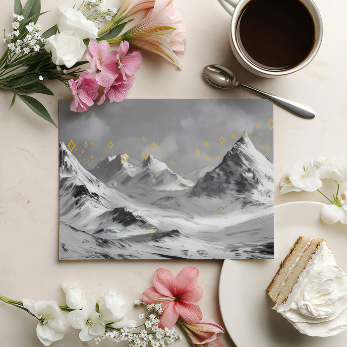 Starry Peaks Black & White Mural - Minimalist Mountain Landscape Decor