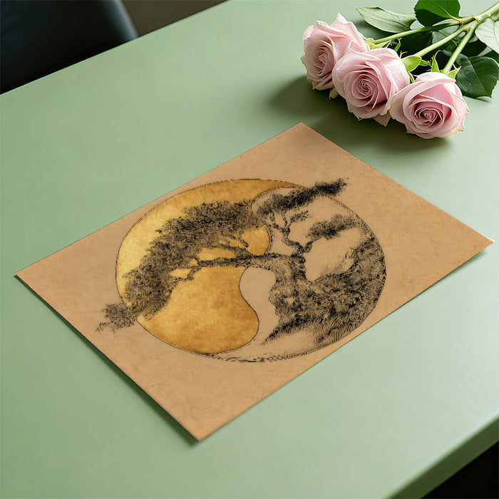 Zen Bonsai Gold Leaf Mural - Traditional Oriental Art Wall Decor