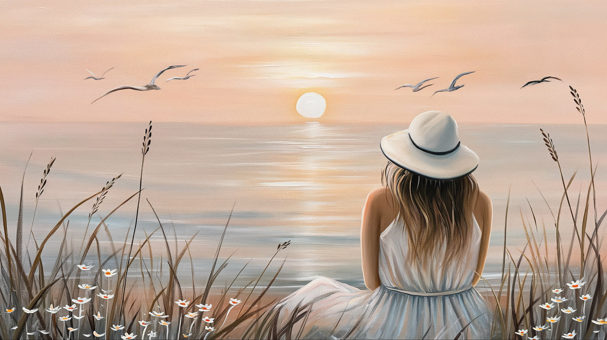 Serene Sunset Seascape Mural - Peaceful Coastal Living Wall Art