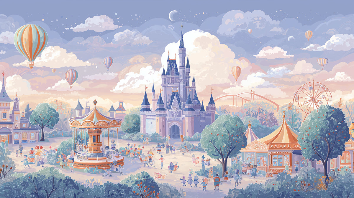 Magical Fairy Tale Castle Mural - Whimsical Theme Park Wall Decor