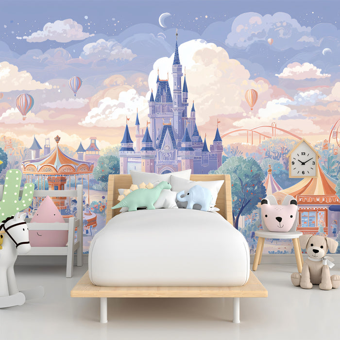 Magical Fairy Tale Castle Mural - Whimsical Theme Park Wall Decor