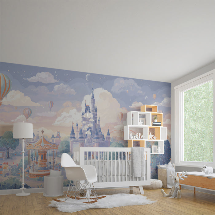 Magical Fairy Tale Castle Mural - Whimsical Theme Park Wall Decor