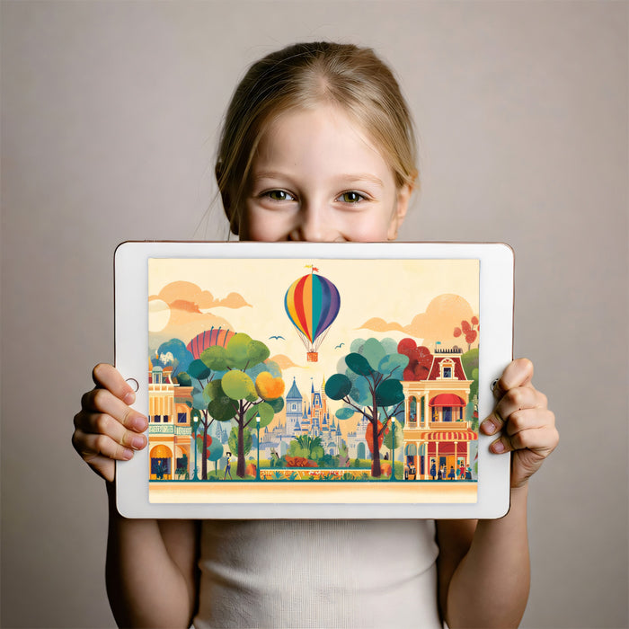 Whimsical Main Street Parade Mural - Retro Cartoon Cityscape Art