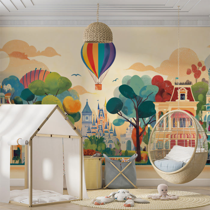 Whimsical Main Street Parade Mural - Retro Cartoon Cityscape Art