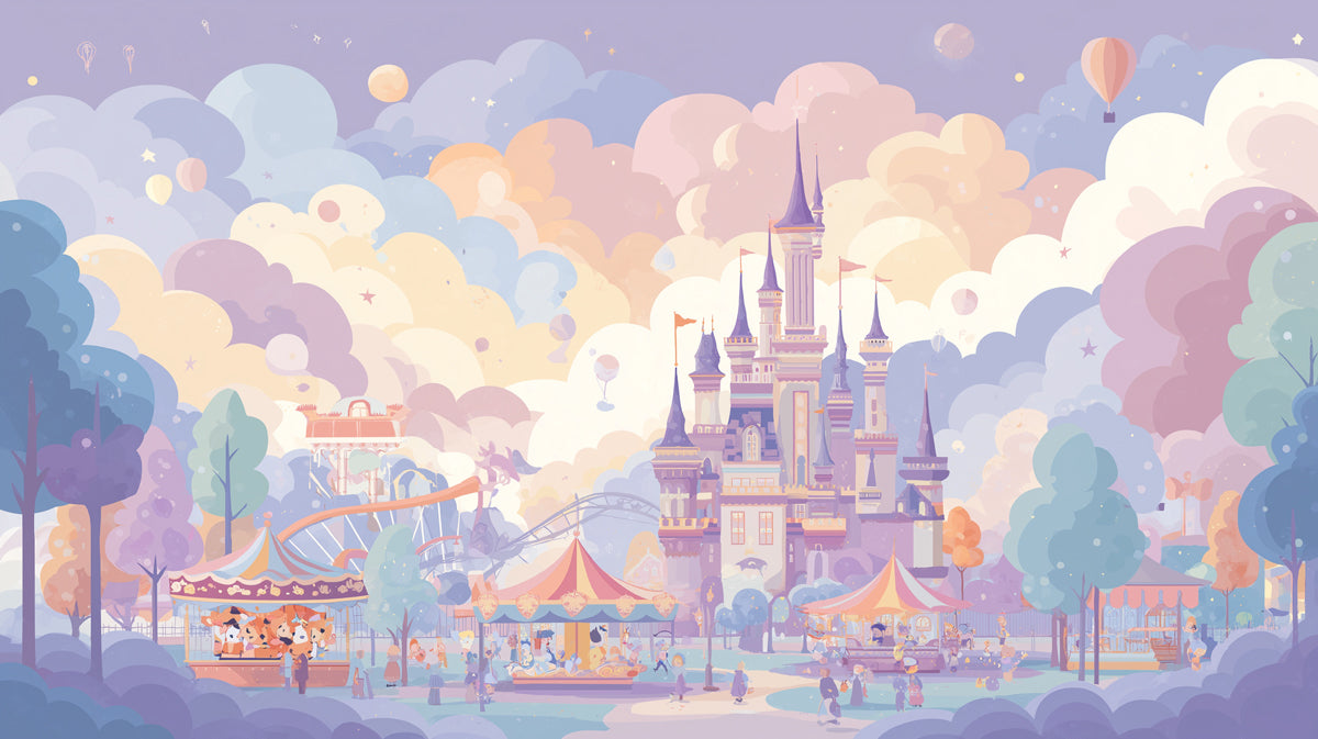 Enchanted Pastel Kingdom Mural - Whimsical Fairy Tale Castle Art